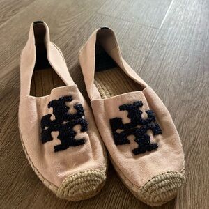Women’s Tory Burch Pink Espadrilles with Navy Accents size 8